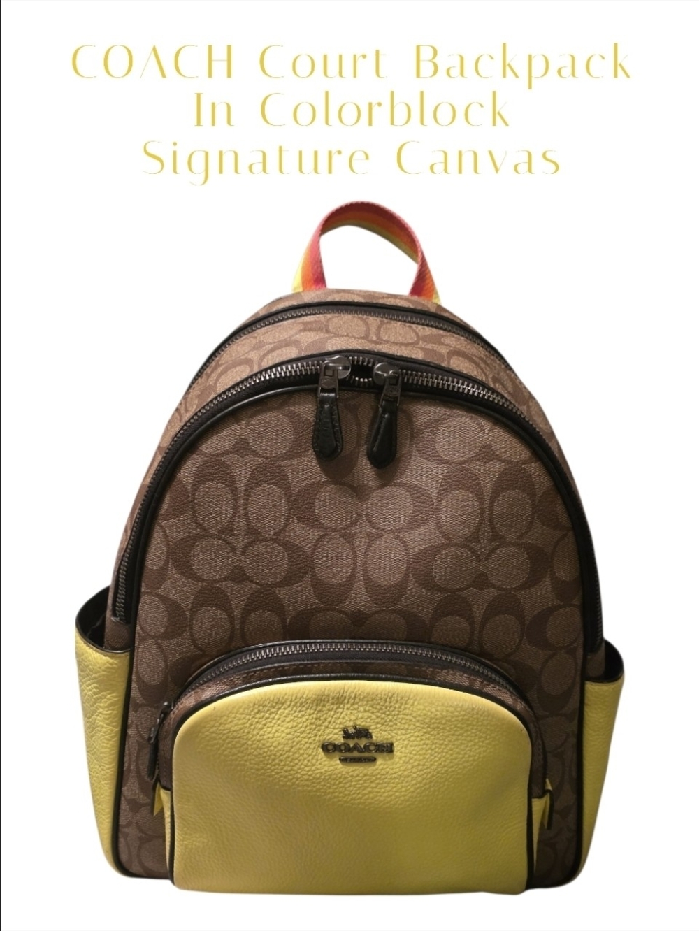 COACH 🌈Colorblock🌈 Signature Canvas Backpack in Brown & Yellow